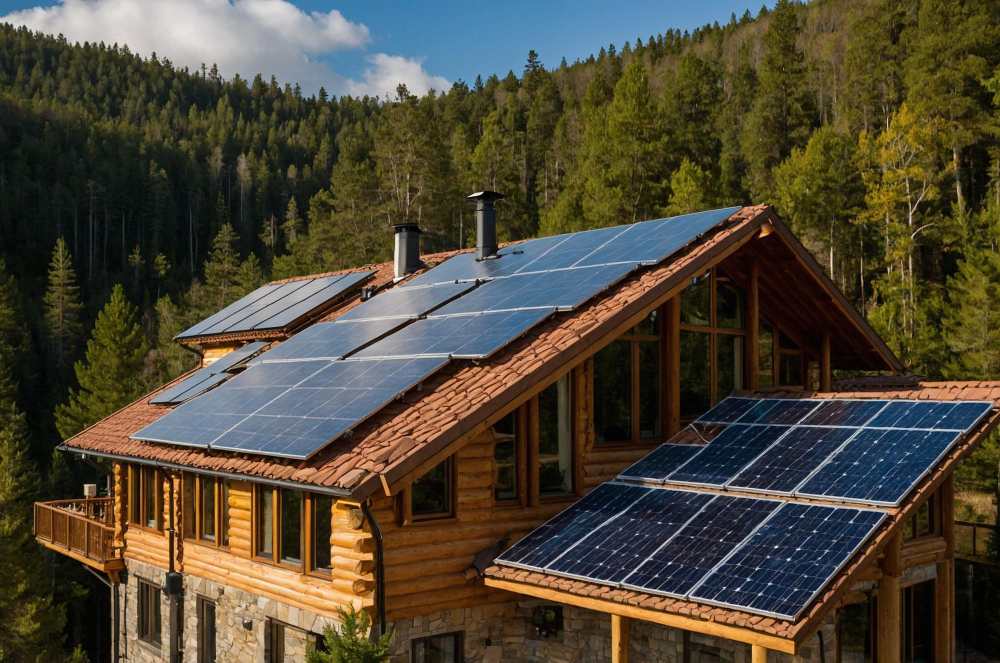 maison en bois et panneaux solaires